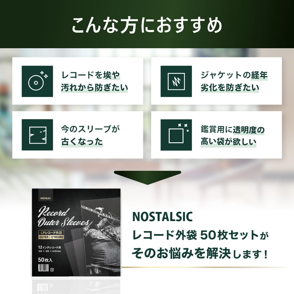LPレコード外袋 12インチ用 厚さ0.06mm OPP素材 フチなし