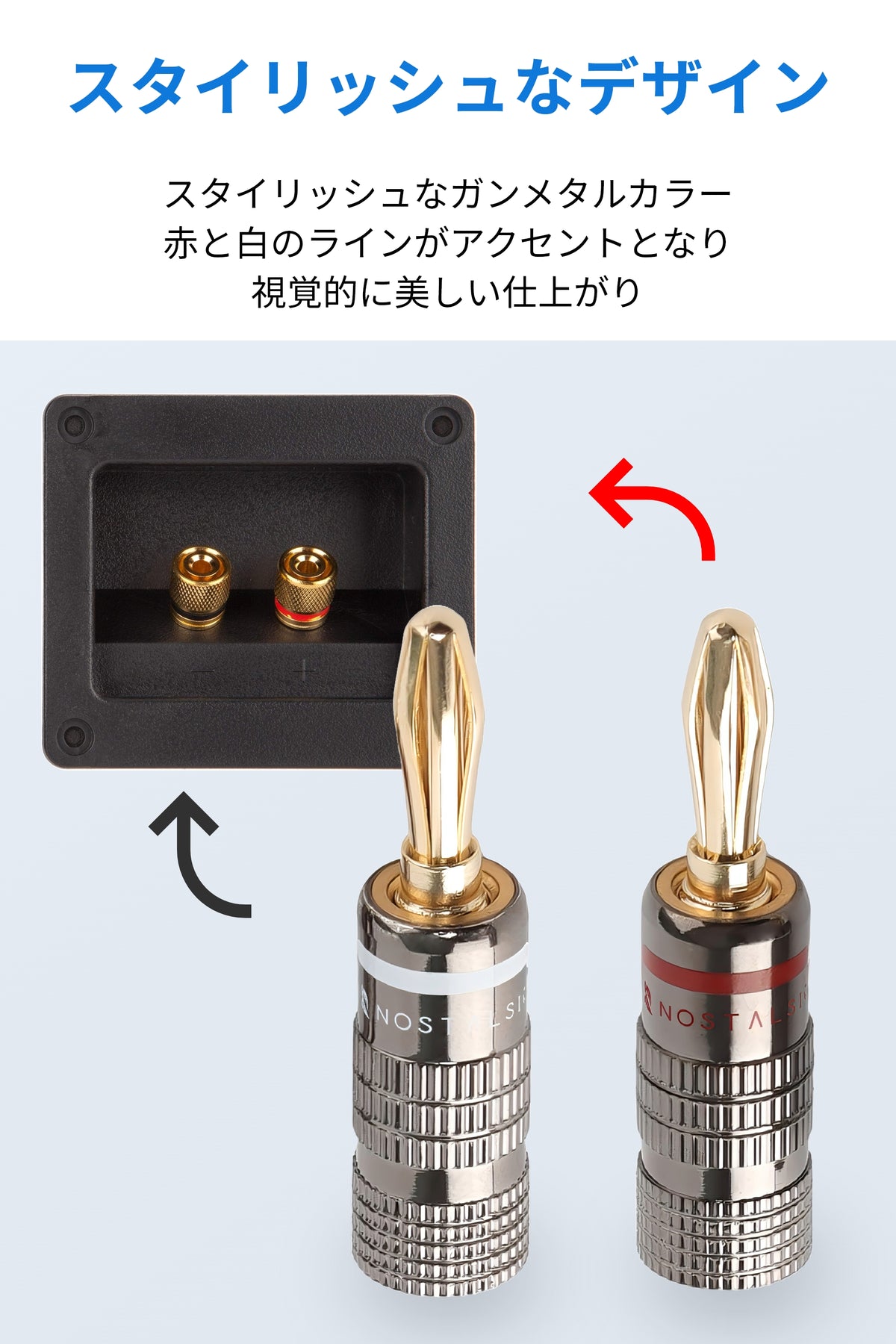 バナナプラグ ソルダーレス 赤＋白セット 12AWG～18AWG対応