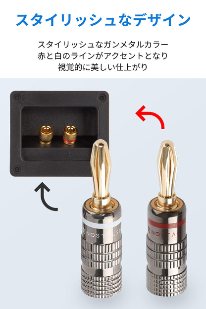 バナナプラグ ソルダーレス 赤＋白セット 12AWG～18AWG対応