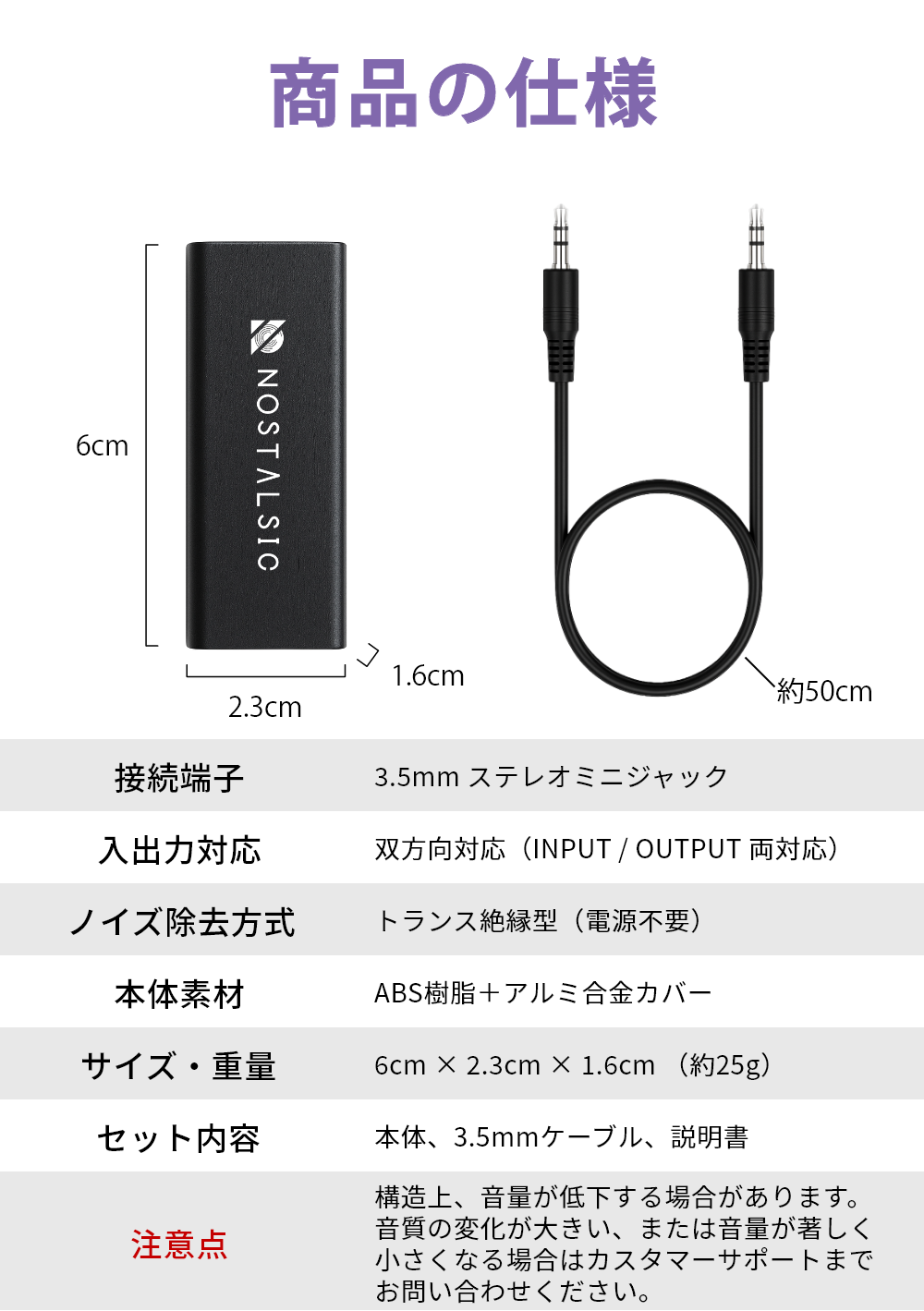 ノイズフィルター（グランドループアイソレーター）3.5mm AUX対応