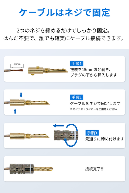 円筒波型スリット式（BFA波型）プラグ ソルダーレス 赤＋白セット 12AWG～18AWG対応