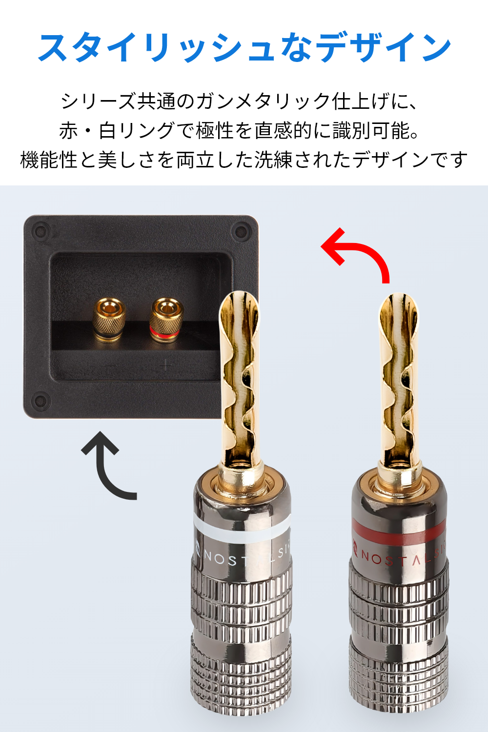円筒波型スリット式（BFA波型）プラグ ソルダーレス 赤＋白セット 12AWG～18AWG対応